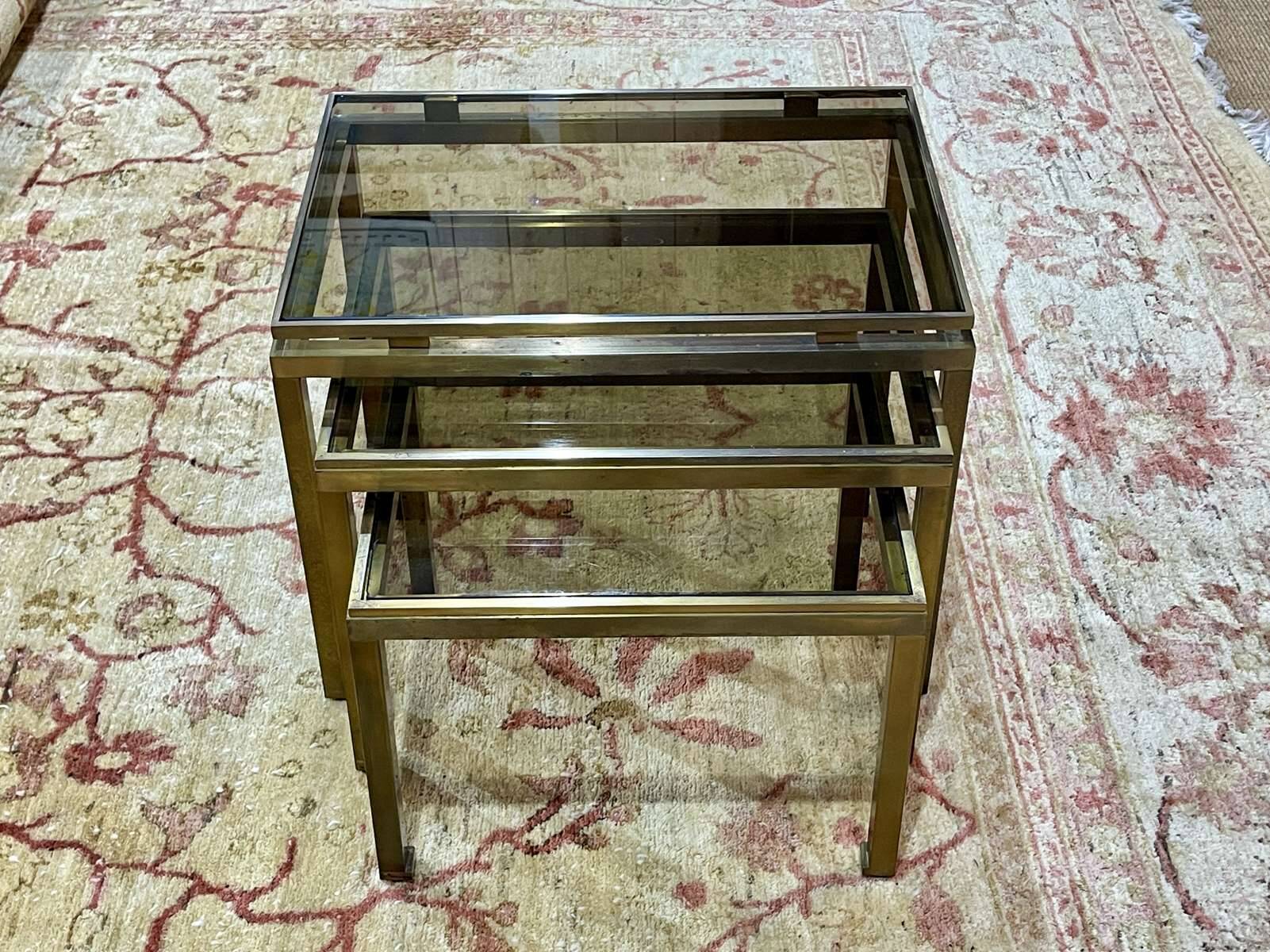 Set of 3 brass nesting tables by Guy Lefevre for Maison Jansen