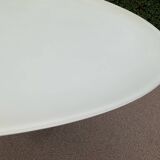Oval designer dining table in frosted glass and brushed stainless steel