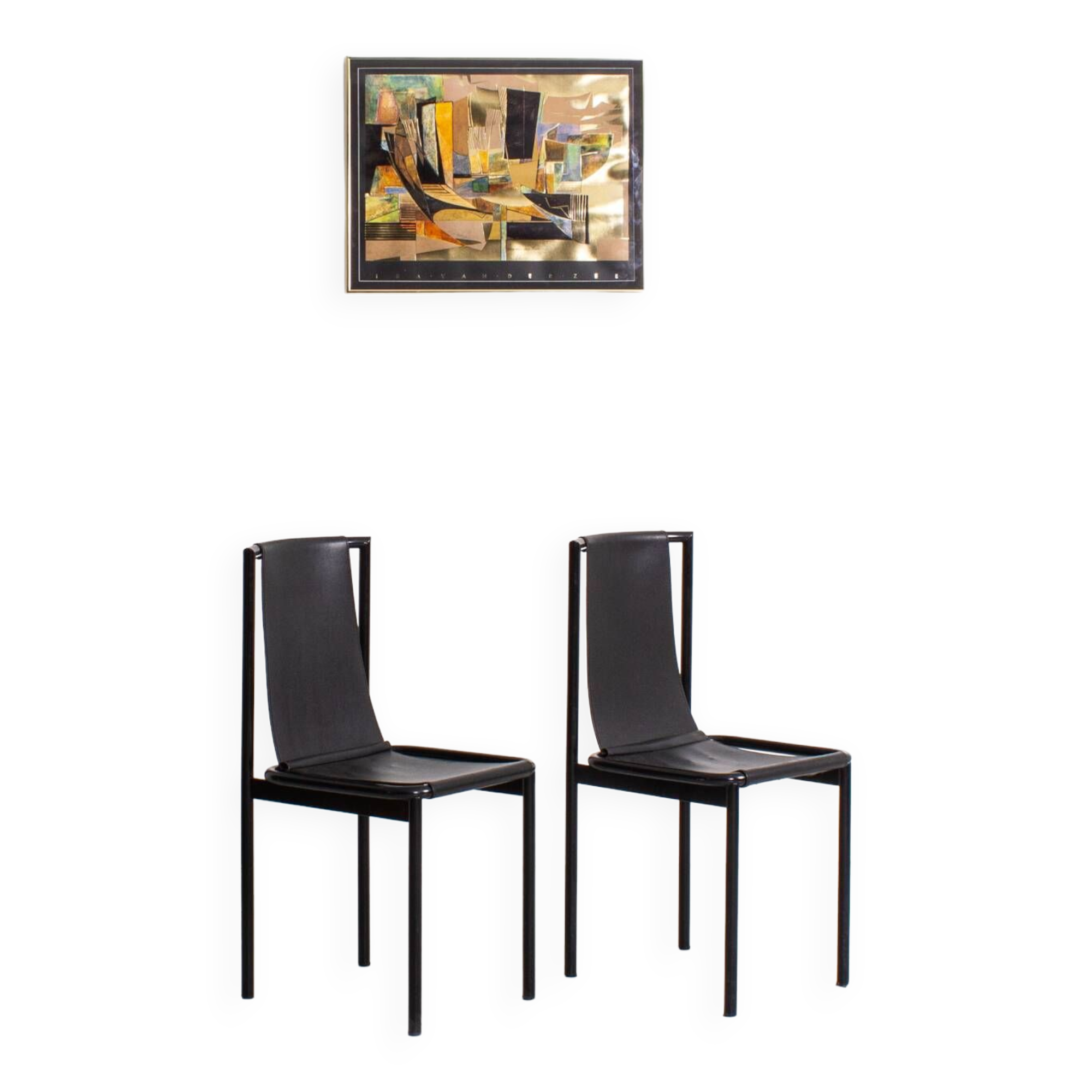 Set of 2 vintage chairs in metal and black imitation leather