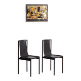 Set of 2 vintage chairs in metal and black imitation leather