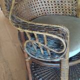 Emmanuelle rattan armchair from the 70s, Peacock model