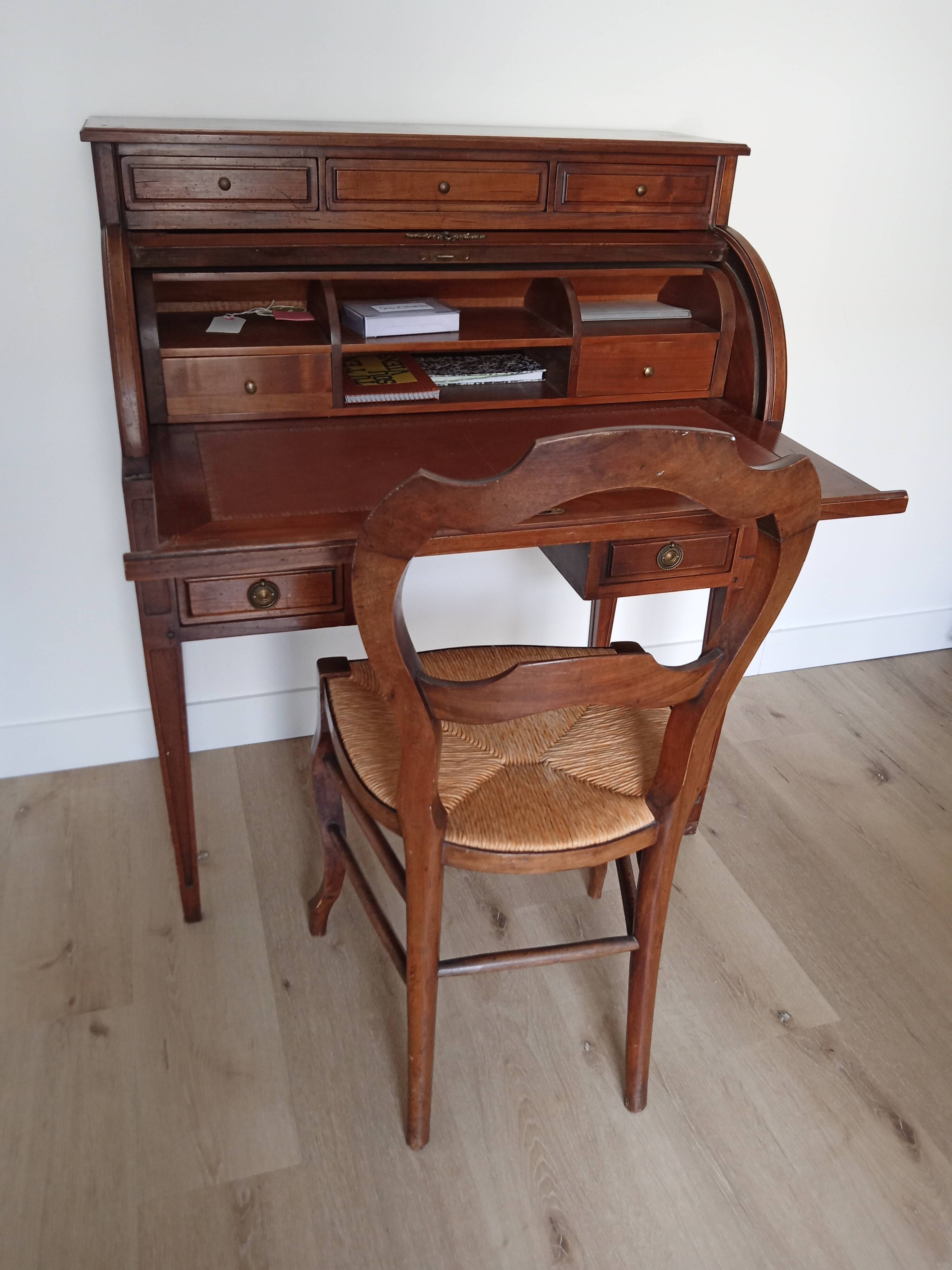 Antique wooden drop-leaf secretary, Louis XVI style.