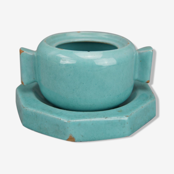 Pot et vide poche octogonal en céramique bleu-vert Lifas / Alice Sordet-Bonifas (1902-1975)