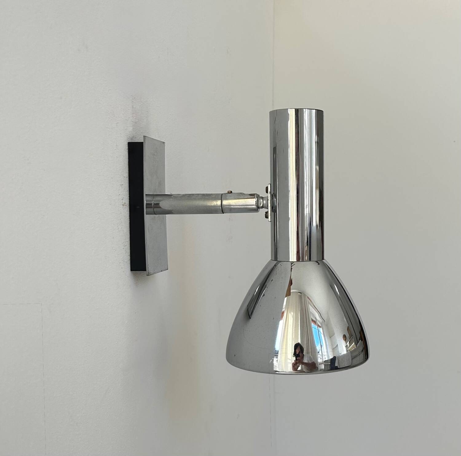 Vintage adjustable wall lamp, chrome-plated metal, France 1970