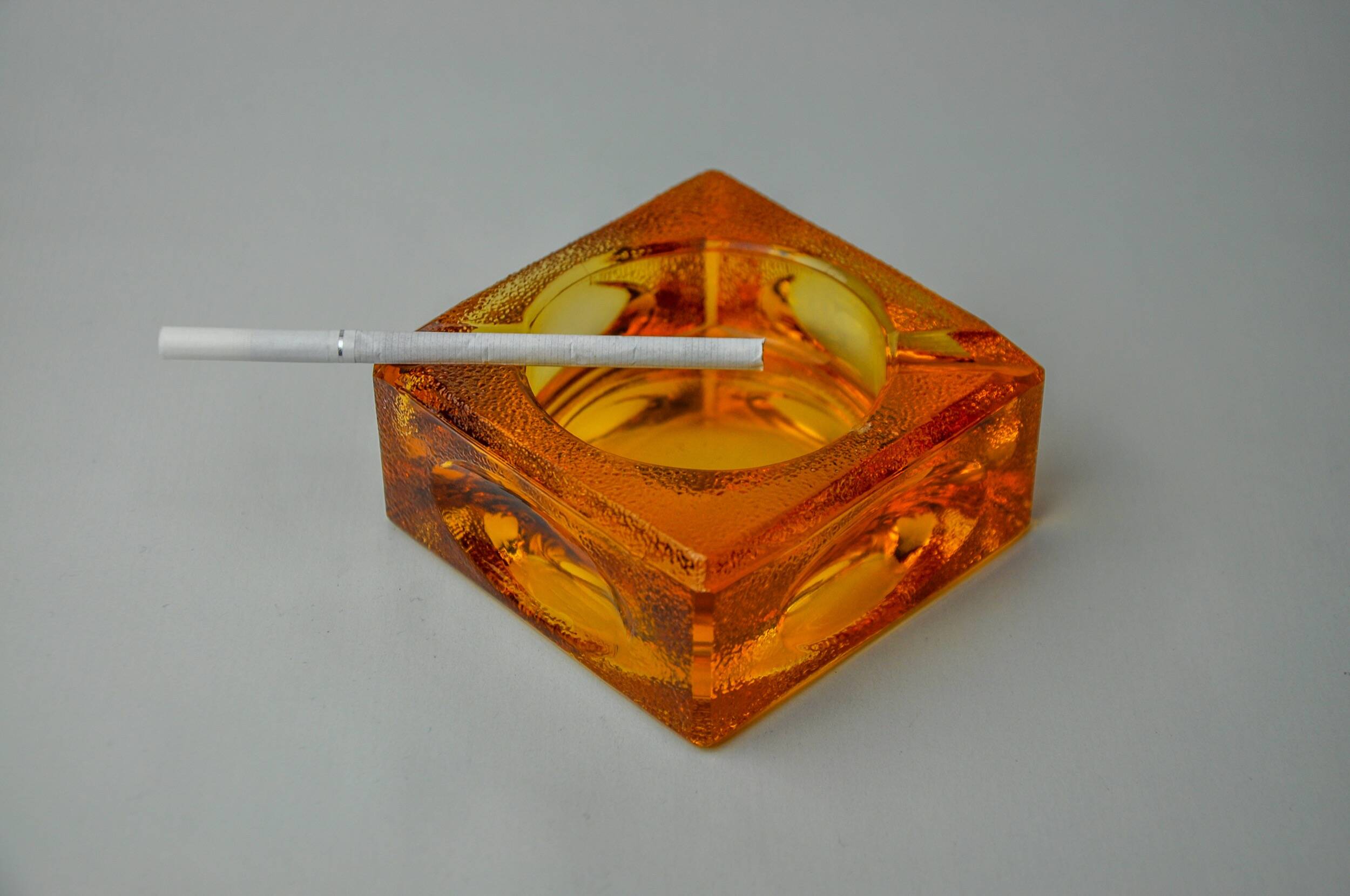 Orange ice cube ashtray by Antonio Imperatore, Murano glass, Italy, 1970