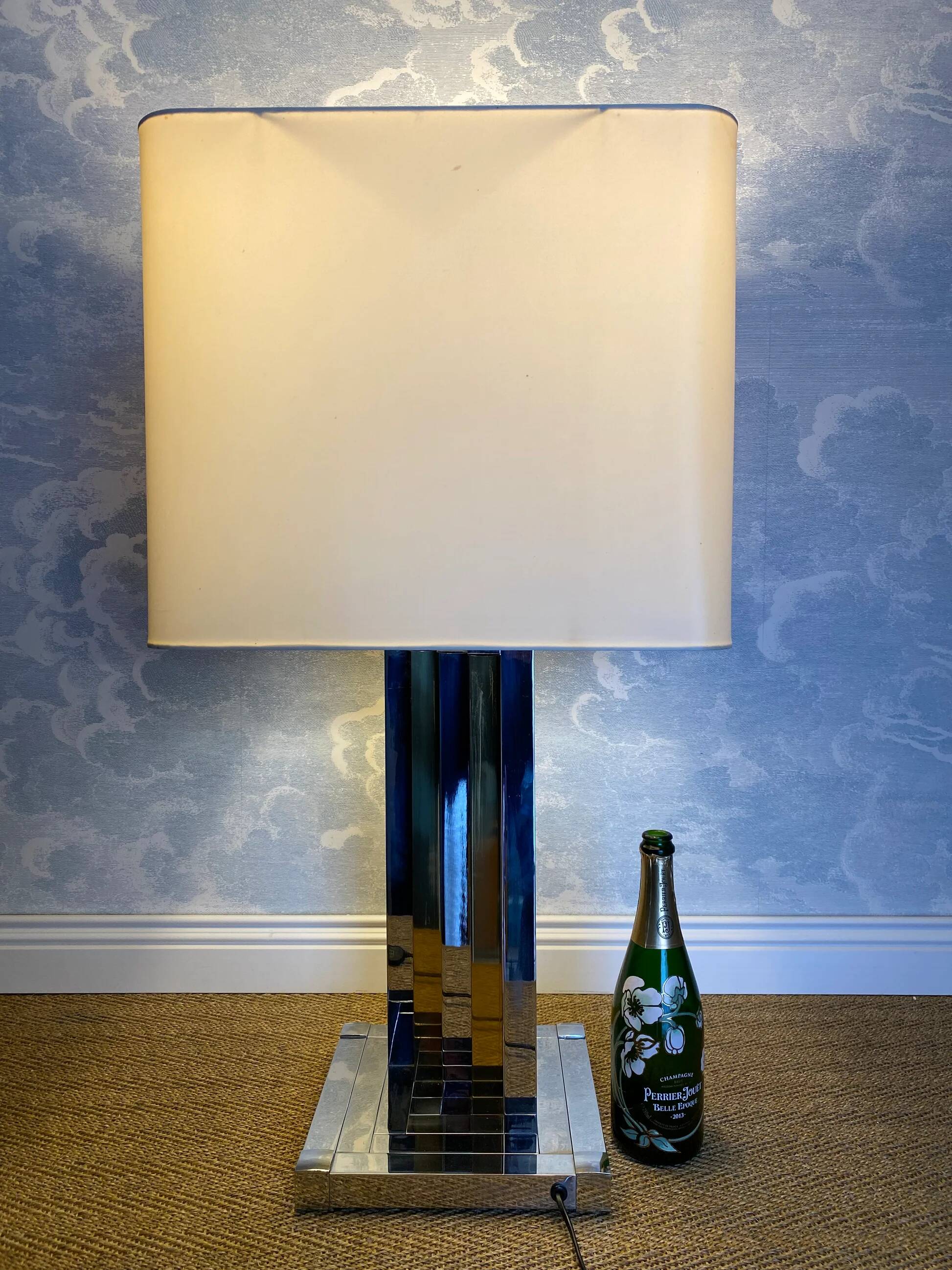 large table lamp in brass and chrome "Skyscraper" by B D Lumica in the style of Willy Rizzo, Spain, 1970s.