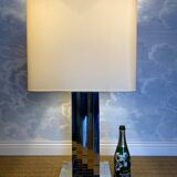 large table lamp in brass and chrome "Skyscraper" by B D Lumica in the style of Willy Rizzo, Spain, 1970s.