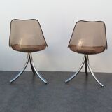 Pair of designer altuglas chairs, chrome base, vintage 1970