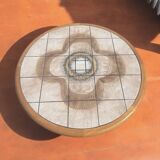 Mid Century Round Coffee Table Danish Modern  Teak & Tile-top Inset Mk Sofa