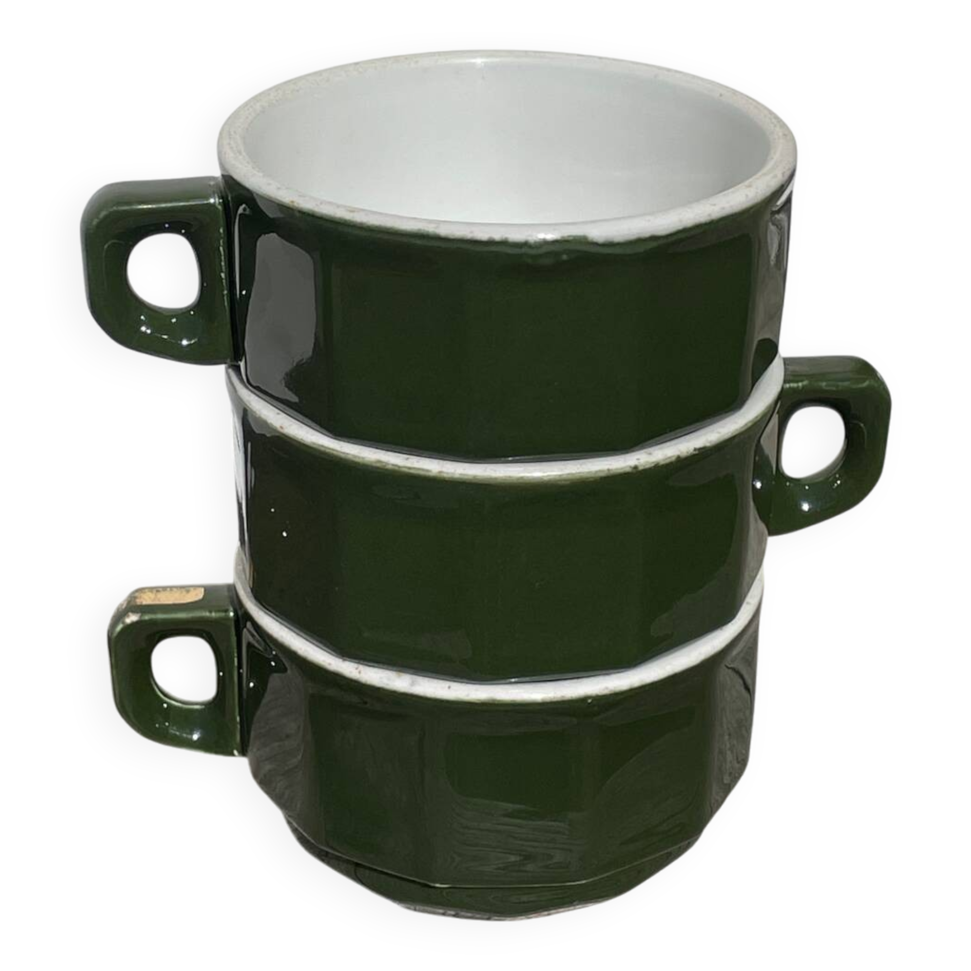 3 dark green bistro tea cups from Caen