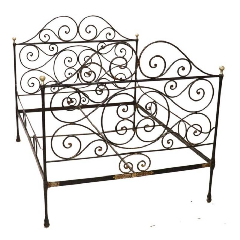 Antique wrought iron double bed, Italy 19th century