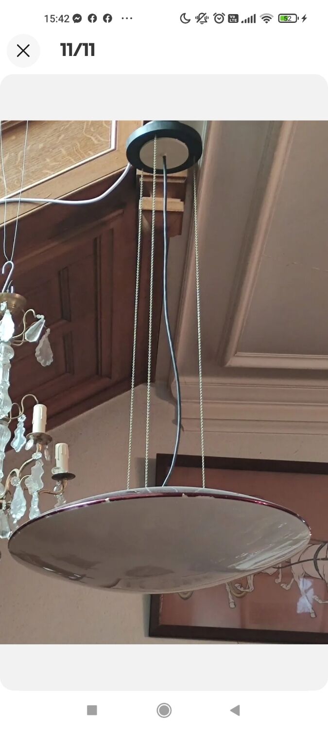 Suspension lamp design 1970s opaline eglomisé