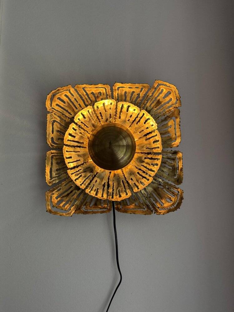 Brass sun wall sconce by Svend Aage Sørensen, Denmark, 1960s, brutalist