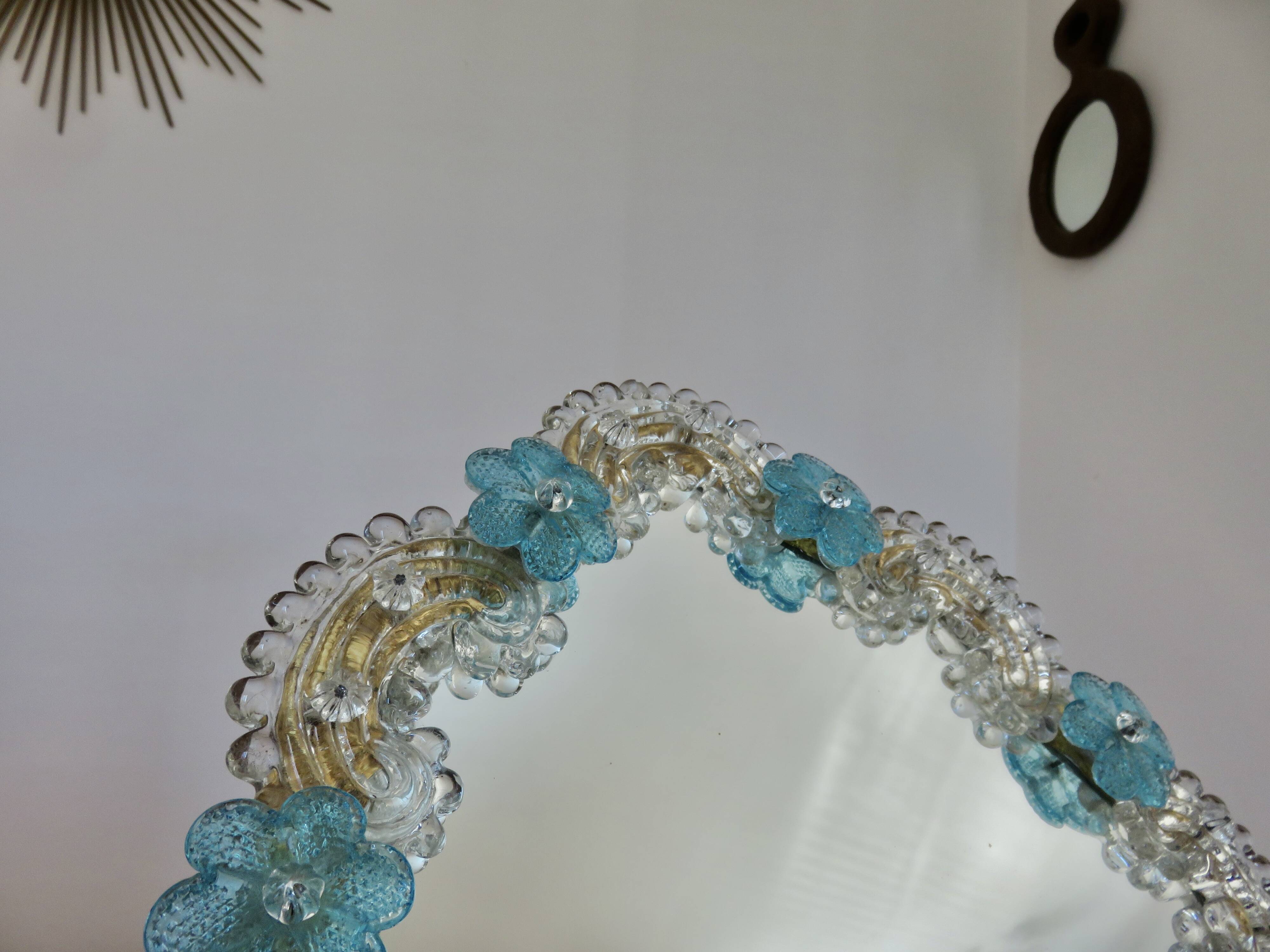 Venetian mirror made of Murano glass, for standing or hanging, 1950.