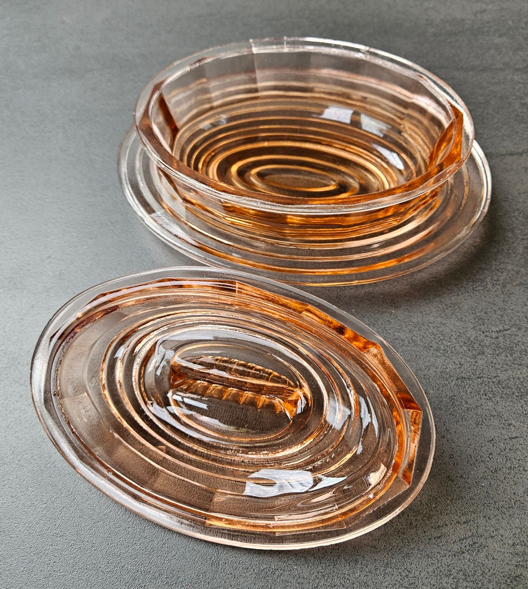 Rosaline glass butter dish: Art Deco