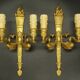 Pair of large wall sconces, torch and swans, Empire style - gilded bronze