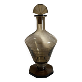 Art Deco smoked glass carafe with fan-shaped stopper.