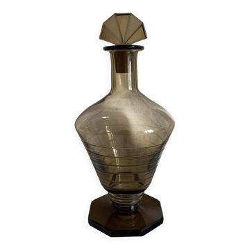 Carafe art déco en verre fumé bouchon éventail
