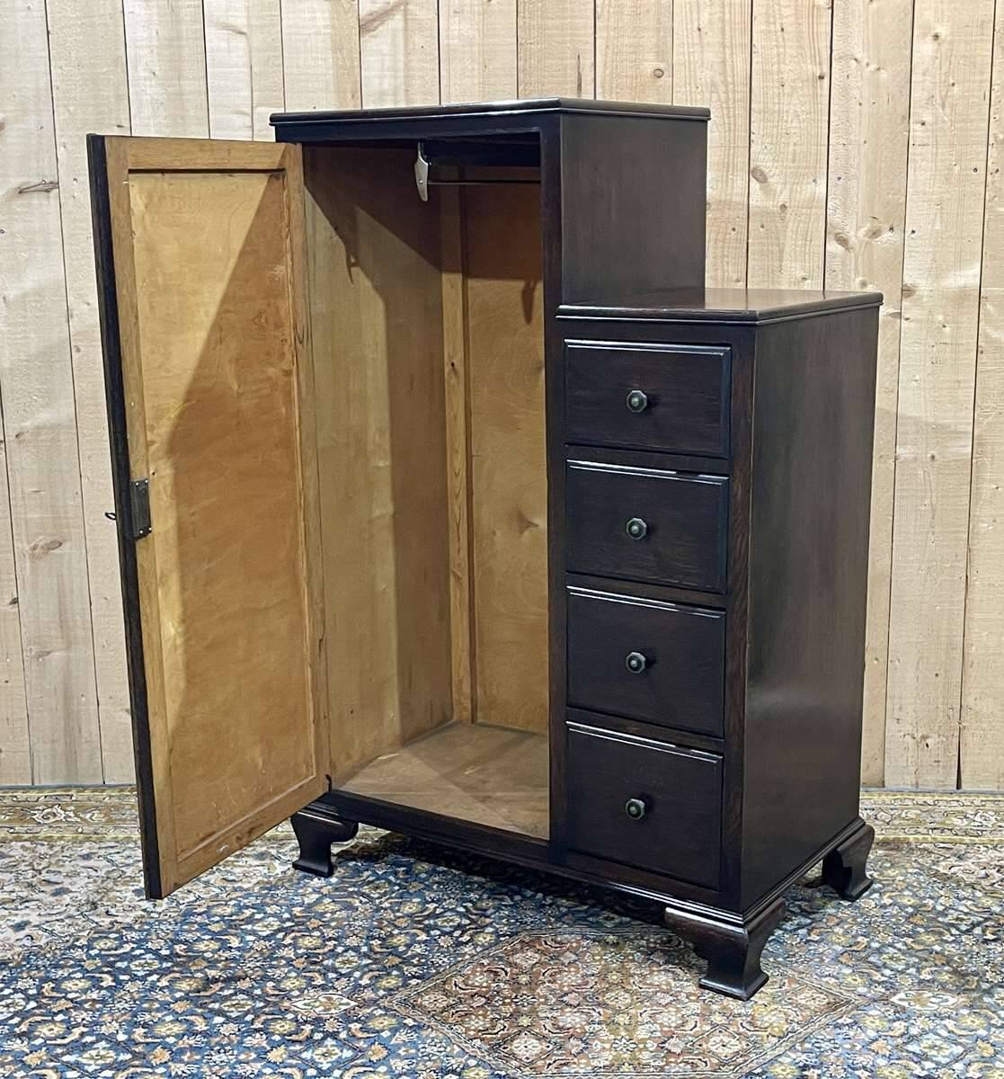 English oak wardrobe with drawers from the 1950s