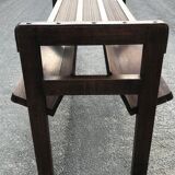 Oak and leather table vintage brutalist design 60s