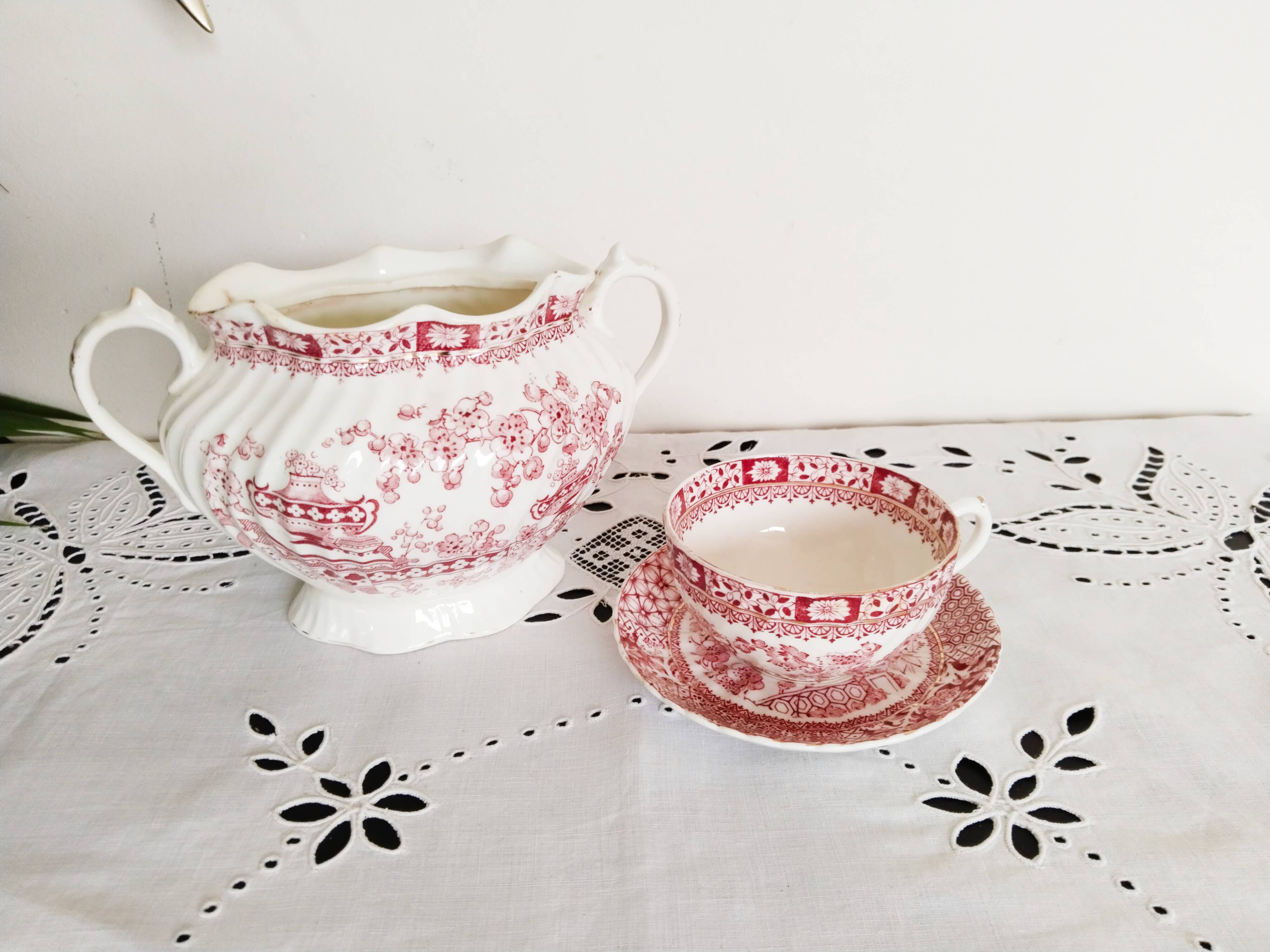 English porcelain coffee cup and sugar bowl