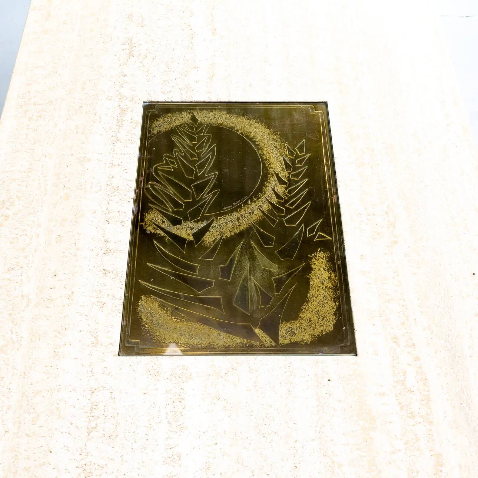 George Mathias Travertine Coffee Table for Maho with Artwork nr 12/50, 1970's