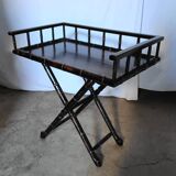 Foldable desk table in blackened wood and carved bamboo style, 1950s