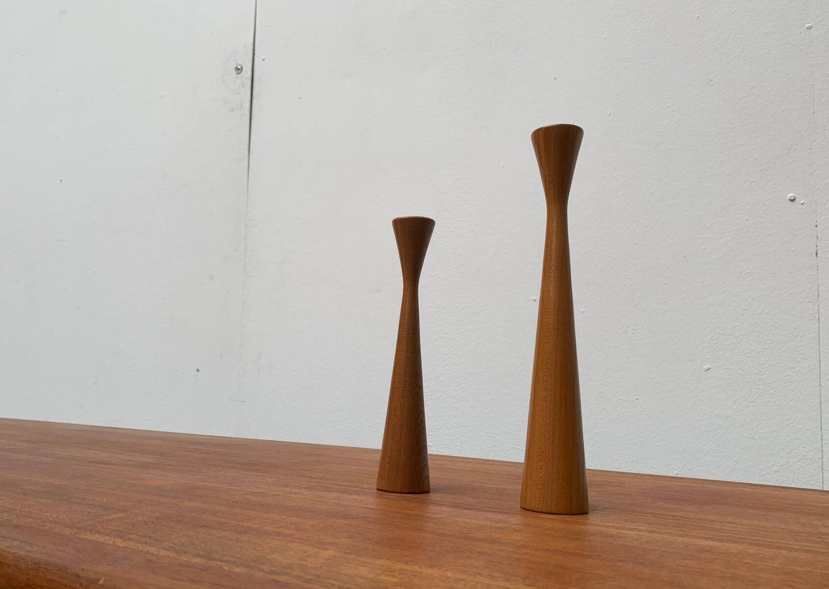 Vintage Danish teak candle holders, set of 2.