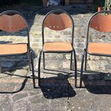 Set of 3 vintage metal and wood chairs – Industrial design