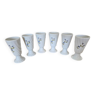 Série de 6 Chopes à Mazagran Vintage Porcelaine MP Tours Bleuets