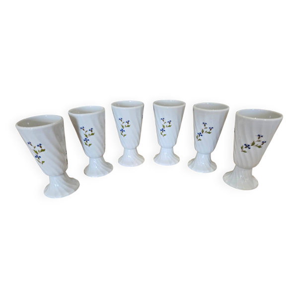 Série de 6 Chopes à Mazagran Vintage Porcelaine MP Tours Bleuets