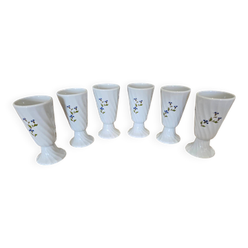Série de 6 Chopes à Mazagran Vintage Porcelaine MP Tours Bleuets