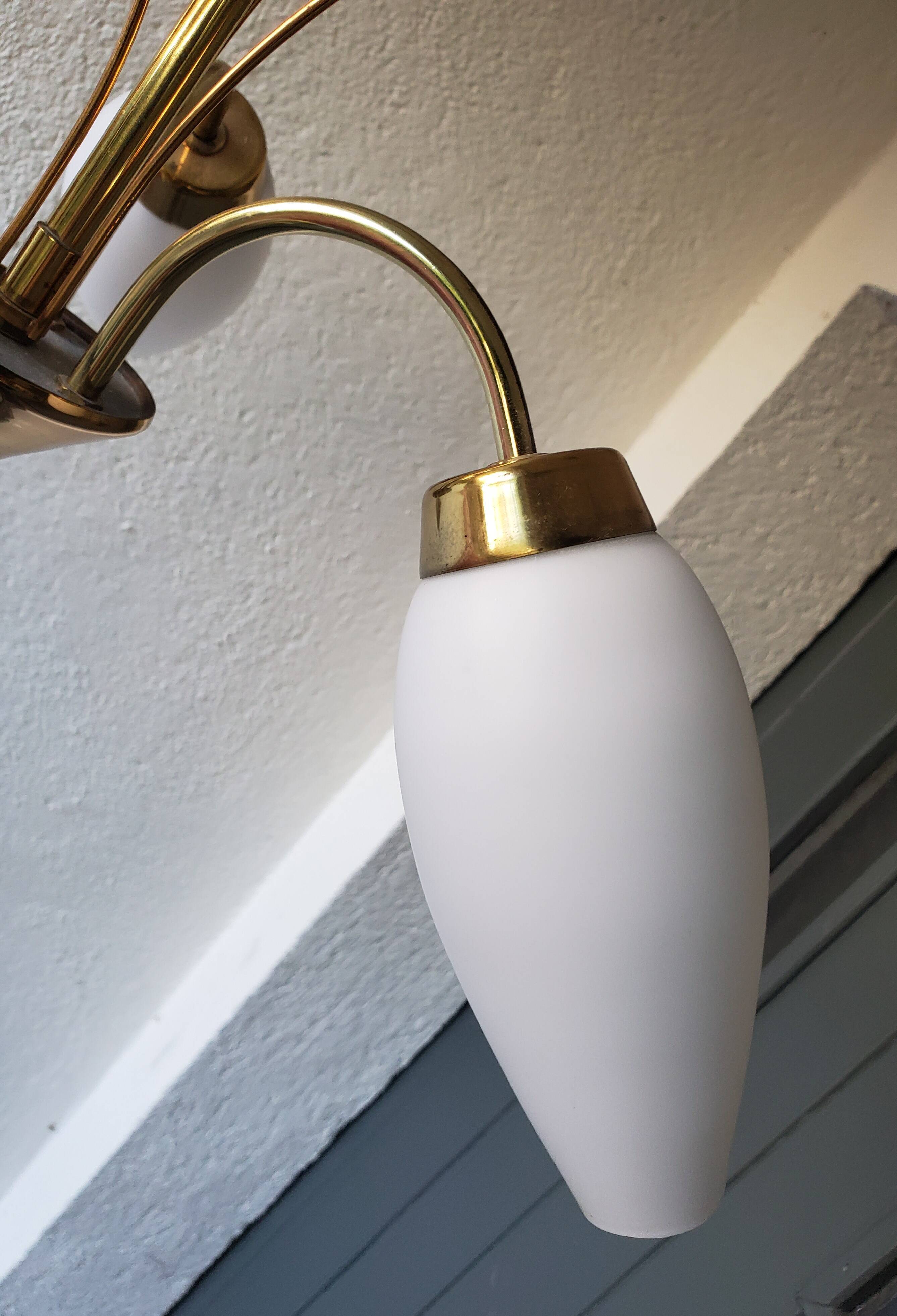 60's opaline and brass chandelier