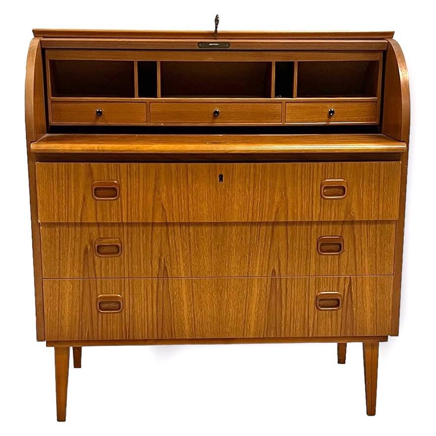VINTAGE SECRETARY WITH TEAK CURTAIN AND 3 DRAWERS 1960 SWEDEN