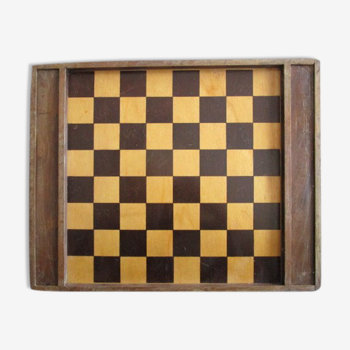 Jeu de dames et plateau d’échecs ancien en bois