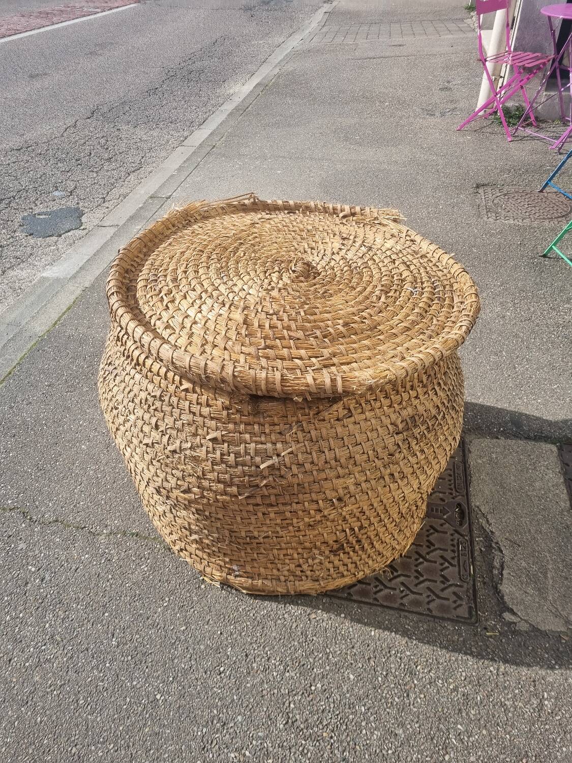 Vintage rattan grain basket