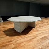 Octagonal coffee table in travertine