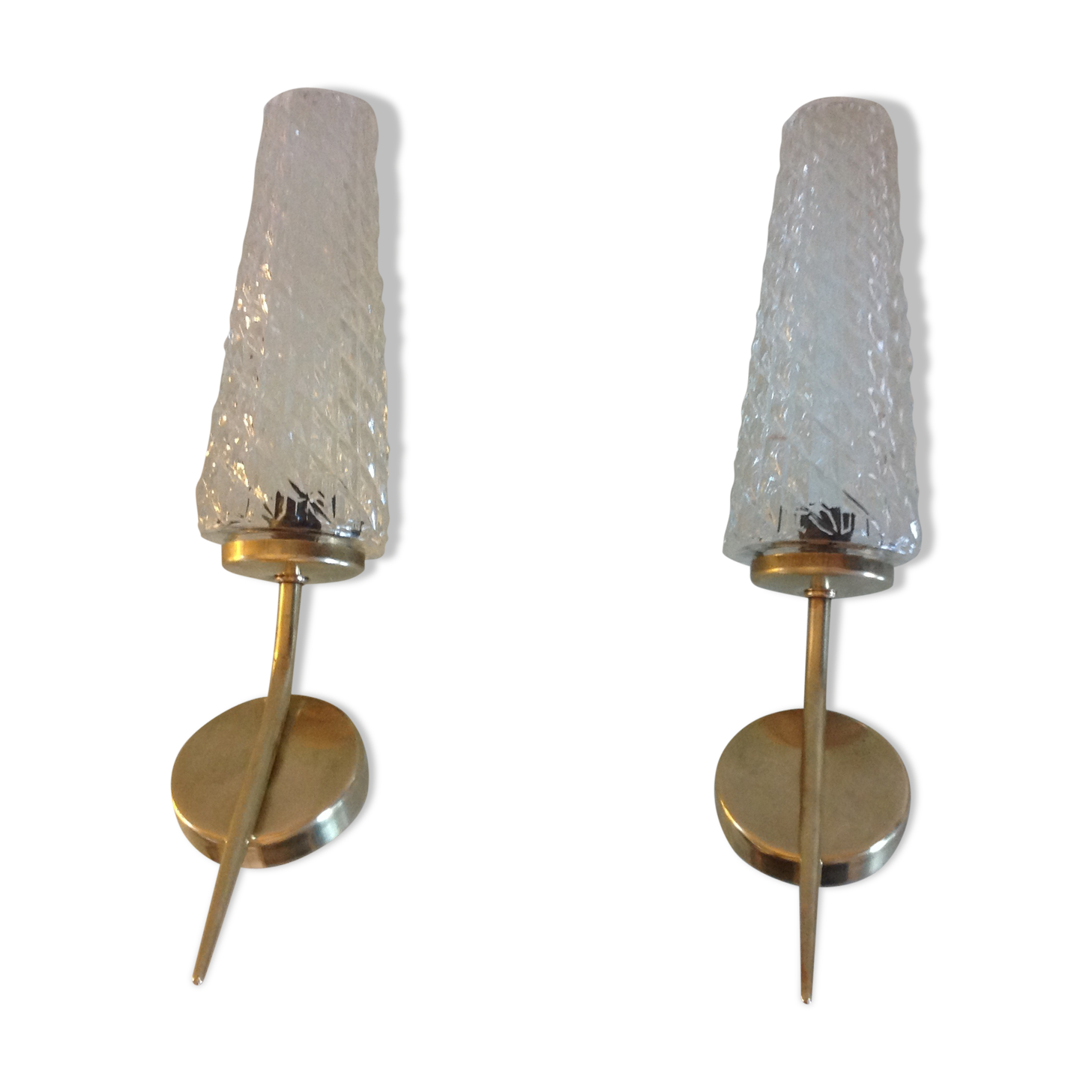 Pair of brass wall lamps conical glasses from the 60's