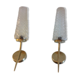 Pair of brass wall lamps conical glasses from the 60's