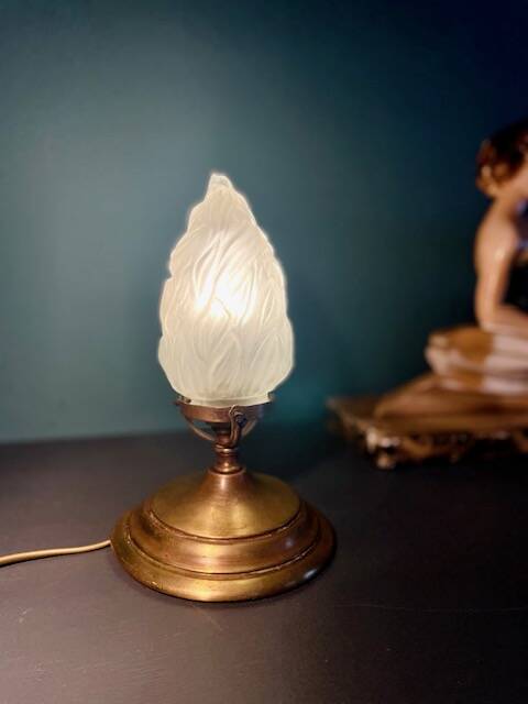 Lampe flamme Art Déco verre dépoli 1920-1930