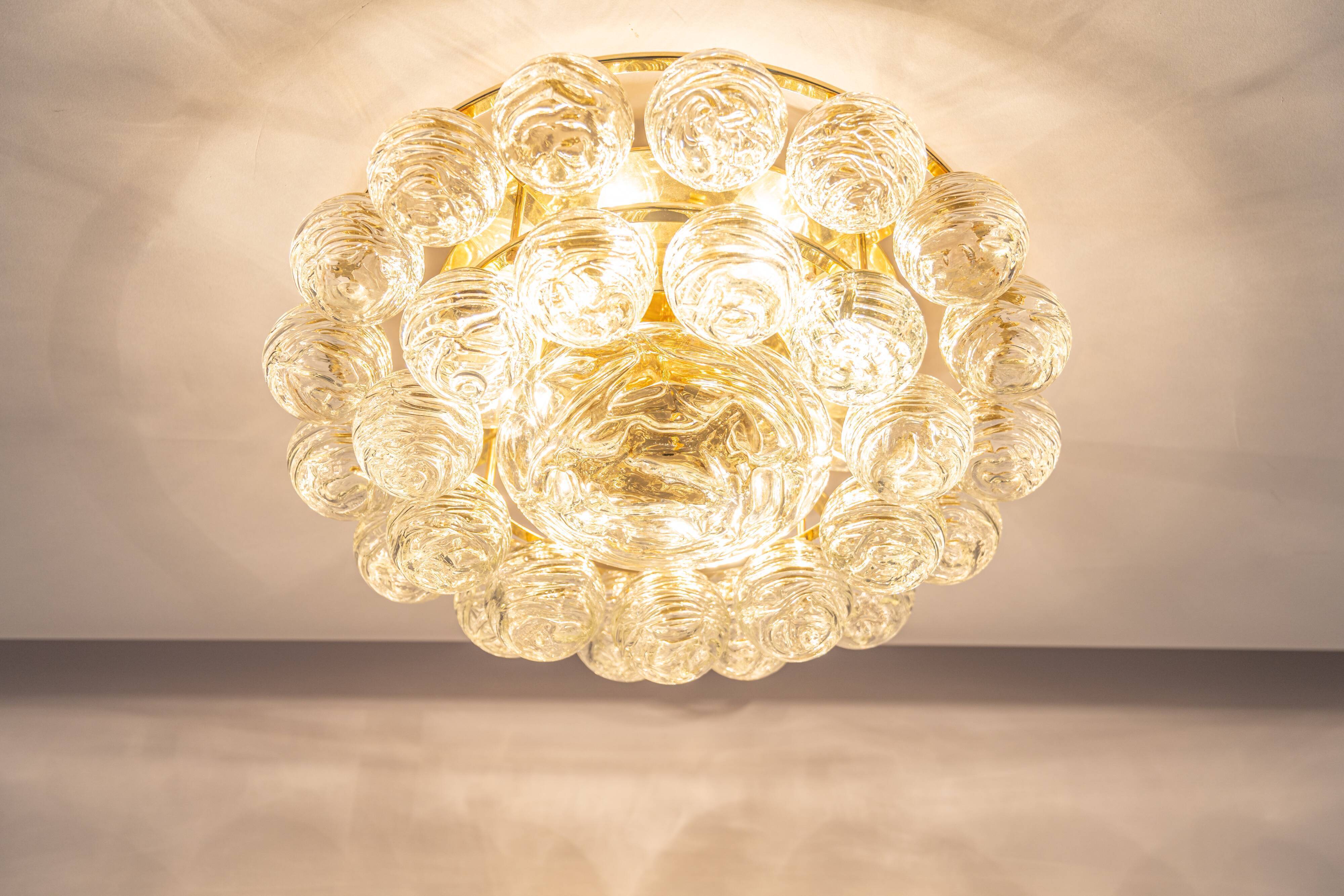 Spectacular Sputnik Flush Mount Glass Snow Balls by Doria, Germany, 1970s