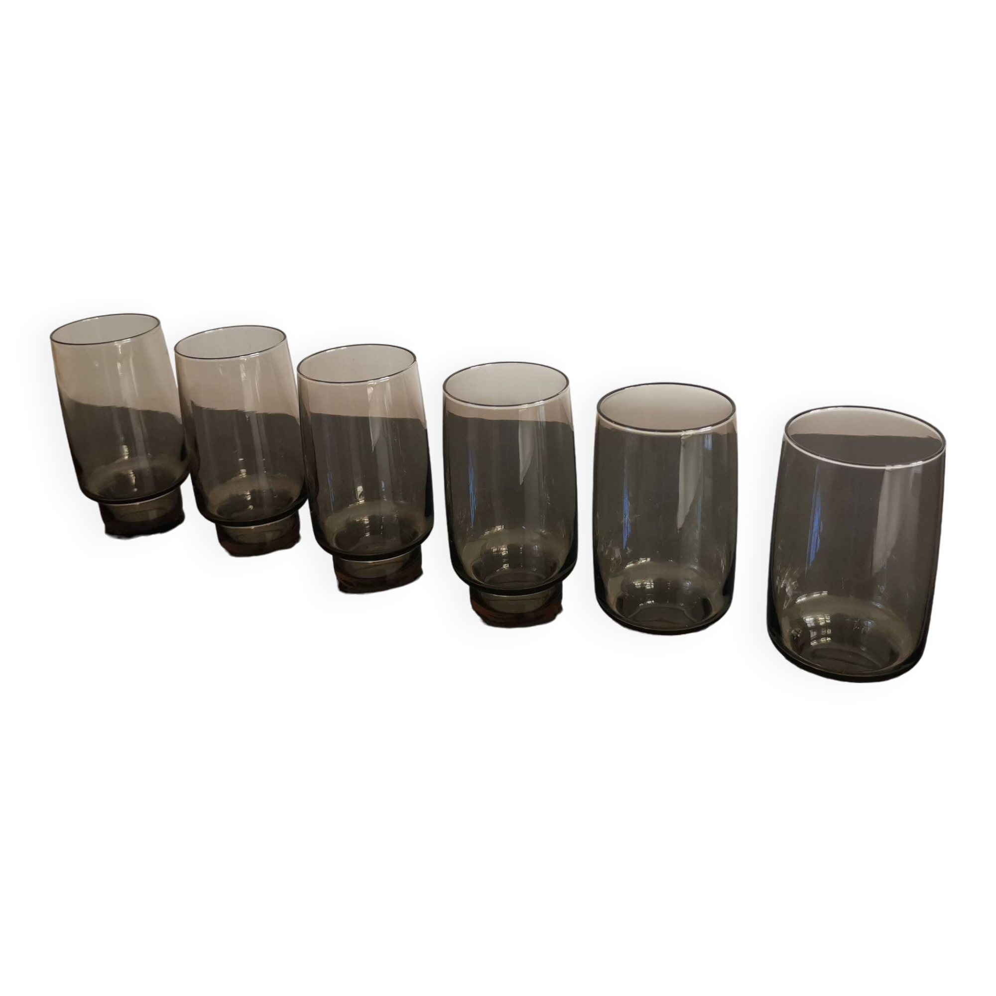 Set of 6 smoked glass water glasses - 1970s