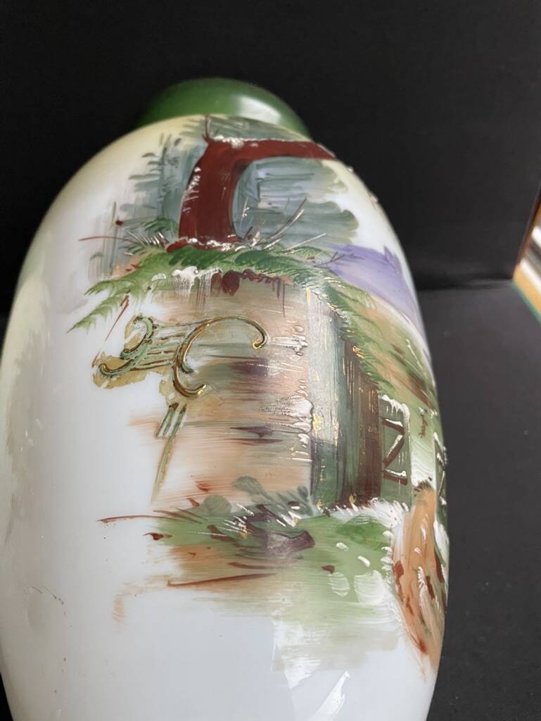 Pair of large hand-decorated opaline vases with marks on the heel – Napoleon III