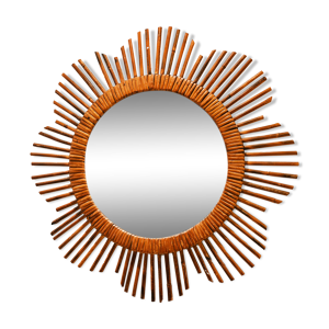 miroir soleil rotin