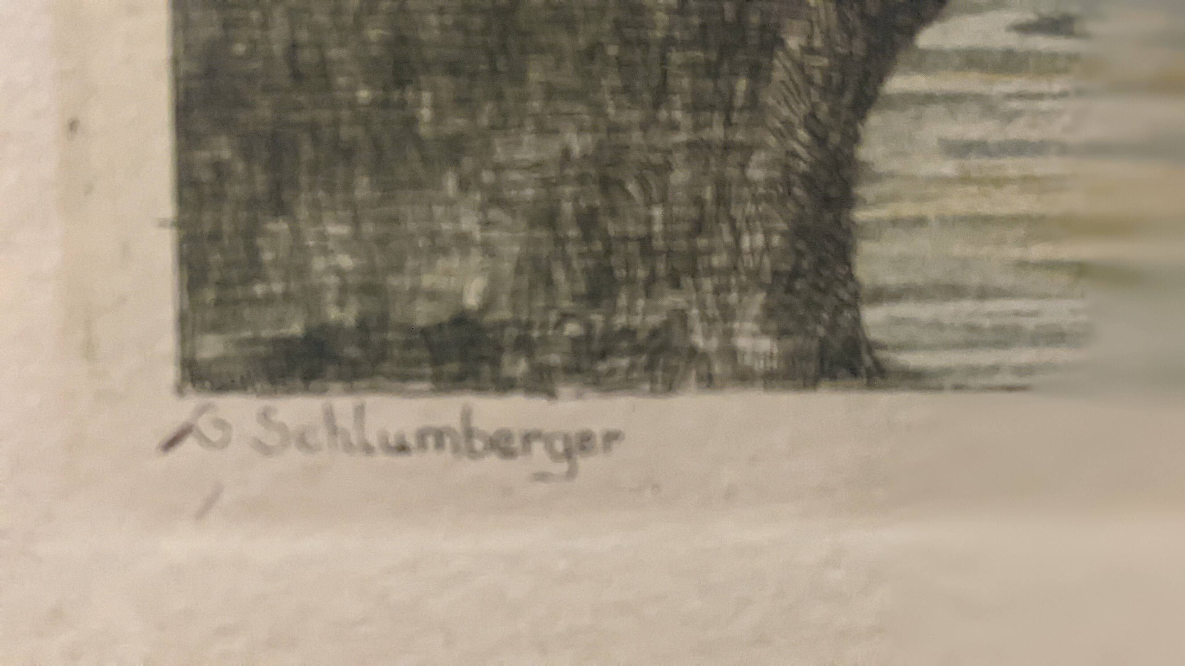 Original etching signed Schlumberger Vichy Bellerive the Allier golf chalet