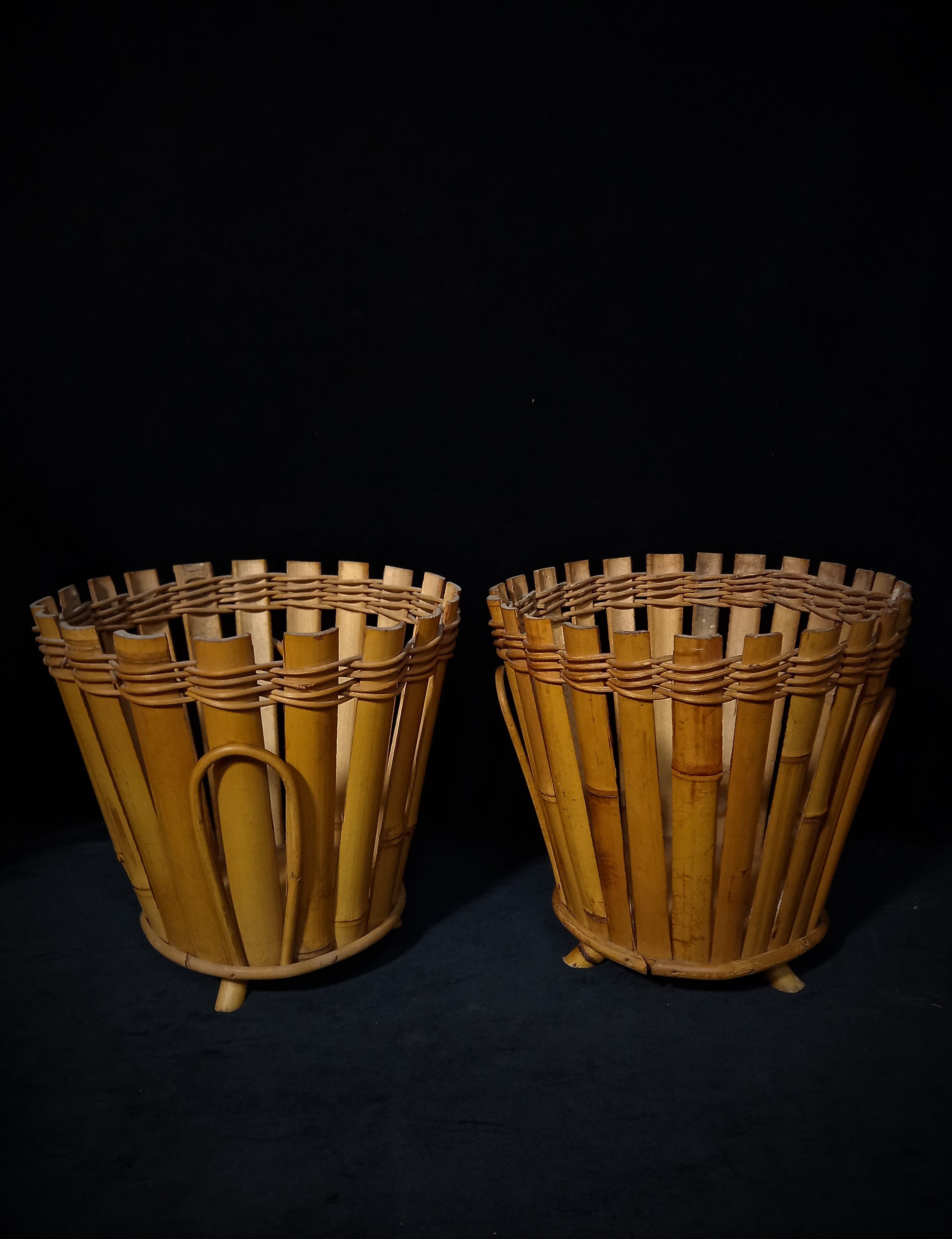 Set of four large bamboo pot covers
