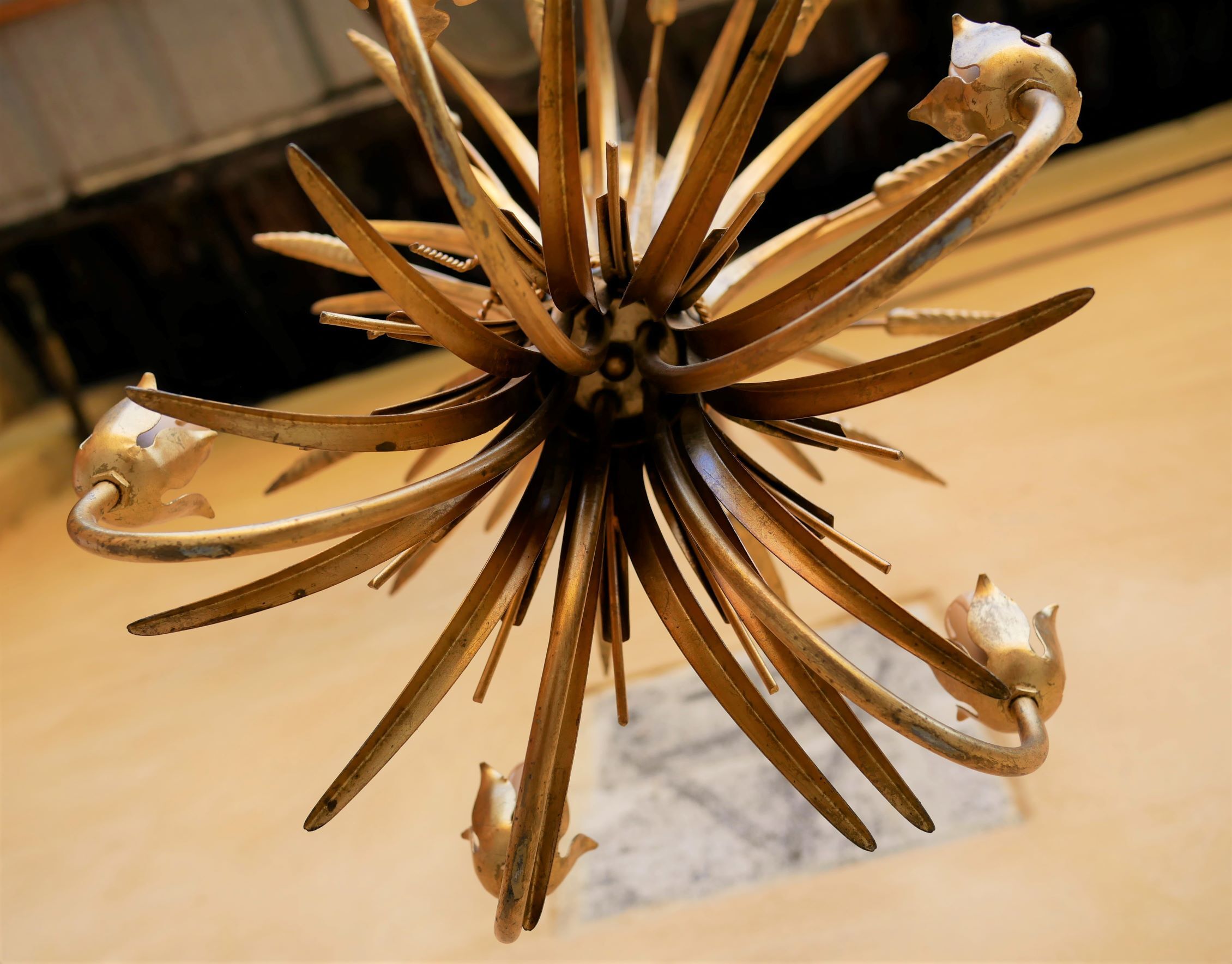 Golden vintage chandelier "wheat ears" by Maison Masca