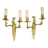 Pair of large Louis XV style 19th century caryatid wall lights - bronze