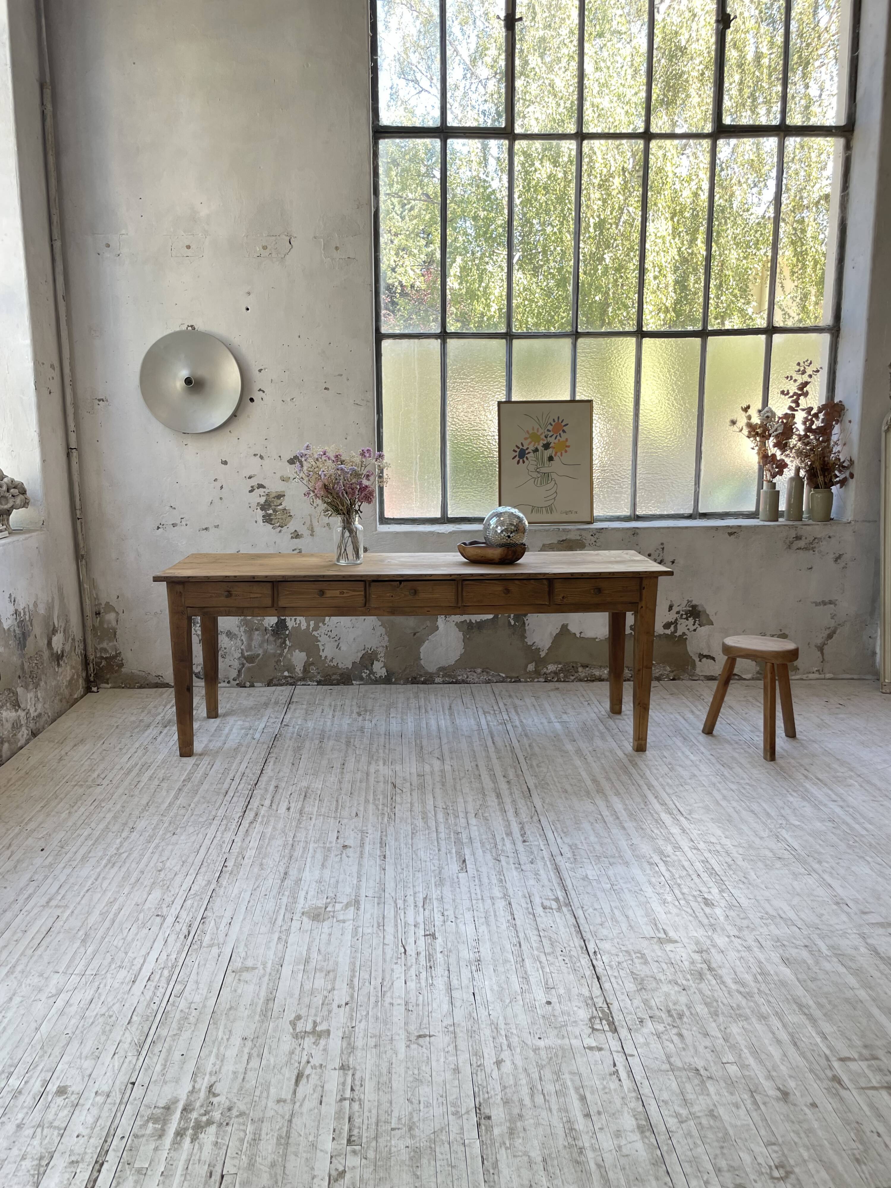 Farmhouse table pine multi-drawers