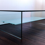 Glass table with shelf in frosted glass